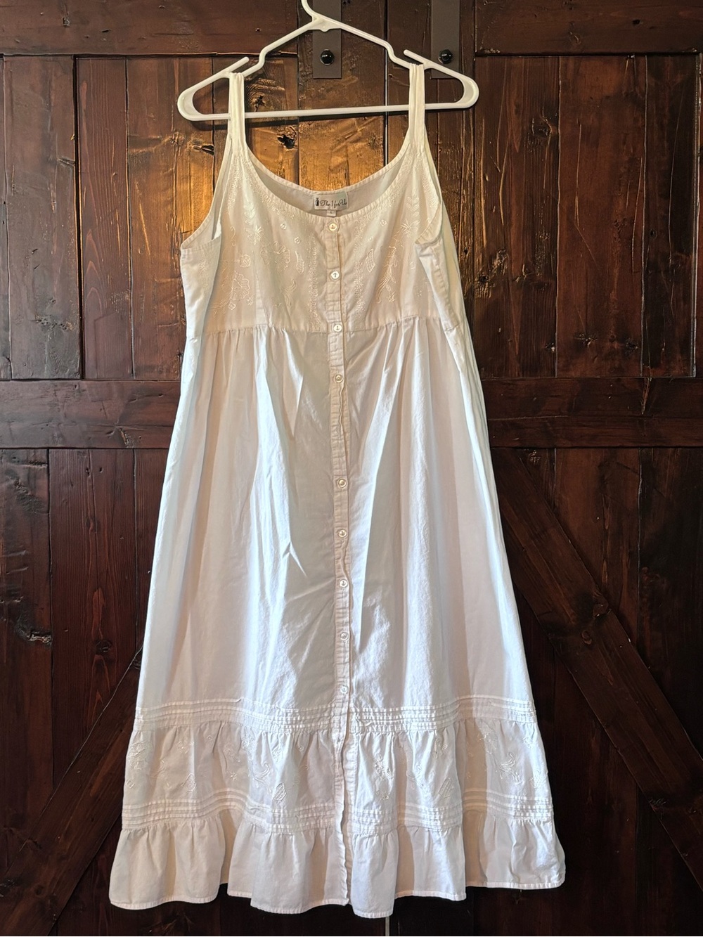 White Button-Front Cotton Sleep Dress - Lightweight Women's Nightgown